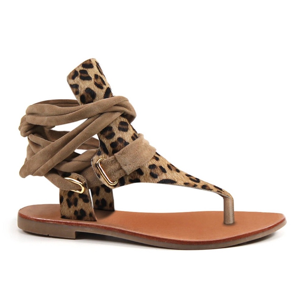RARE NEW Leather Calf Hair Animal Print Gladiator Thong Sandals SIZE 9
